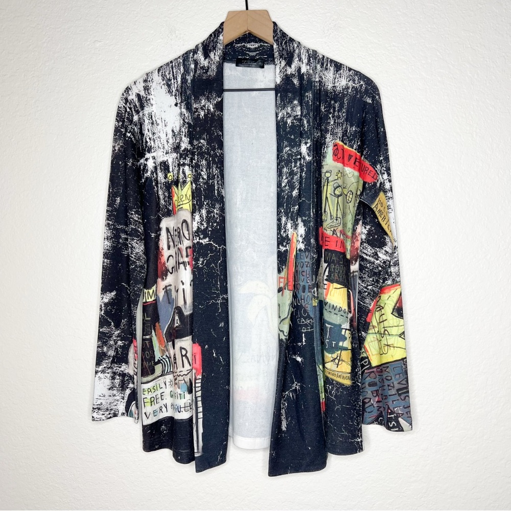 Open-Front Graphic Cardigan Sweater - Black Multi